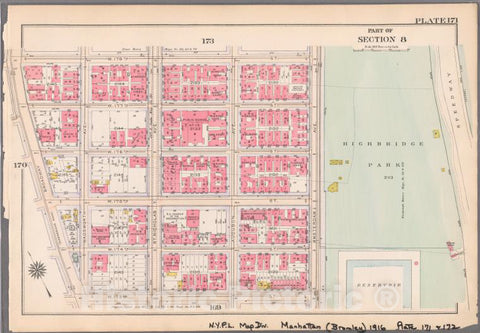 Historic 1916 Map - Plate 171: [Bounded By W. 178Th Street, Amsterdam Avenue (Highbr - Vintage Wall Art