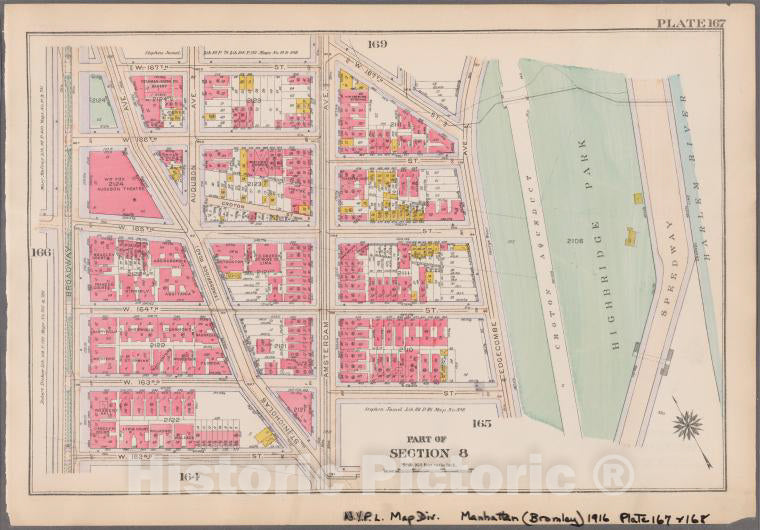 Historic 1916 Map - Plate 167: [Bounded By W. 167Th Street, (Croton Aq ...