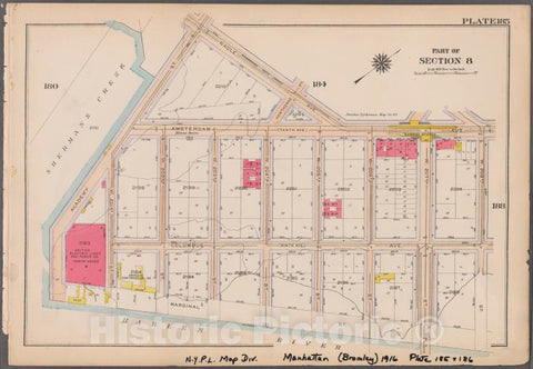 Historic 1916 Map - Plate 185: [Bounded By Nagle Avenue, Amsterdam Avenue, W. 208Th - Vintage Wall Art