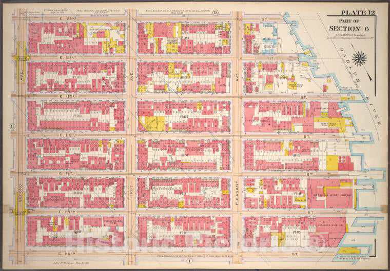 Historic 1914 Map - Plate 12, Part Of Section 6: [Bounded By E. 122Nd ...