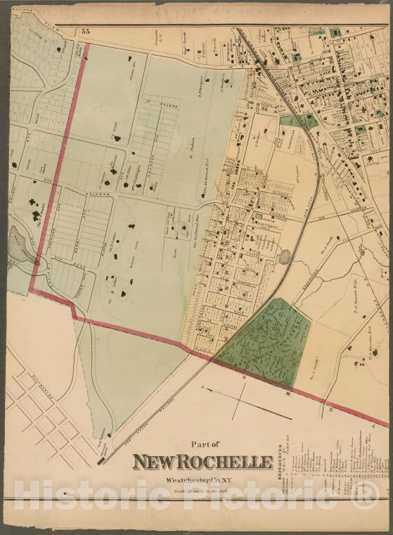 Historic 1872 Map - Plate 55 & 56: Part Of New Rochelle, Westchester C ...