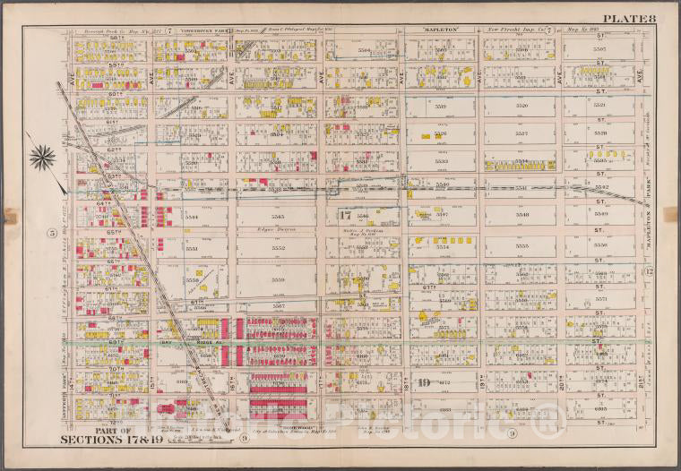 Historic 1907 Map - Plate 8: [Bounded By 58Th Street, 21St Avenue, 72Nd Street. And 14Th Avenue.] - Brooklyn (New York, N.Y.) - Vintage Wall Art