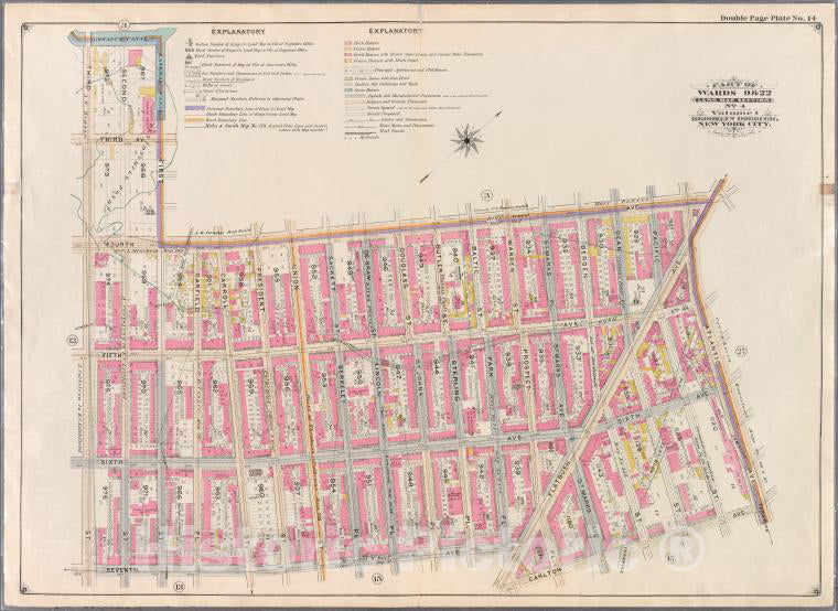Historic Map - 1898 Brooklyn (New York, N.Y.), No. 14: [(Gowanus Canal) Third, First, Fourth, Atlantic, Carlton, Flatbush, Seventh And Third .] - Vintage Wall Art