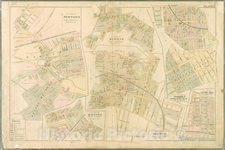 Historic Map - 1891 Queens County, New York (N.Y.), Plate 21: Village Of Newtown, Town Of Newtown. - Village Of Maspeth, Town Of Newtown - Vintage Wall Art