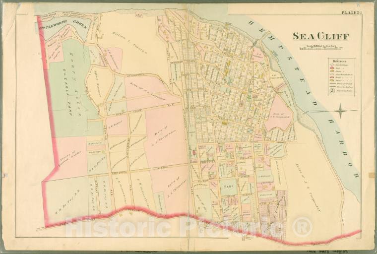 Historic Map - 1891 Queens County, New York (N.Y.), Plate 24: Prospect, First, Main, Eighth, Glen Gove, Glenola, Carpenter, Downing, (Henry Aston Glenola Park) - Vintage Wall Art