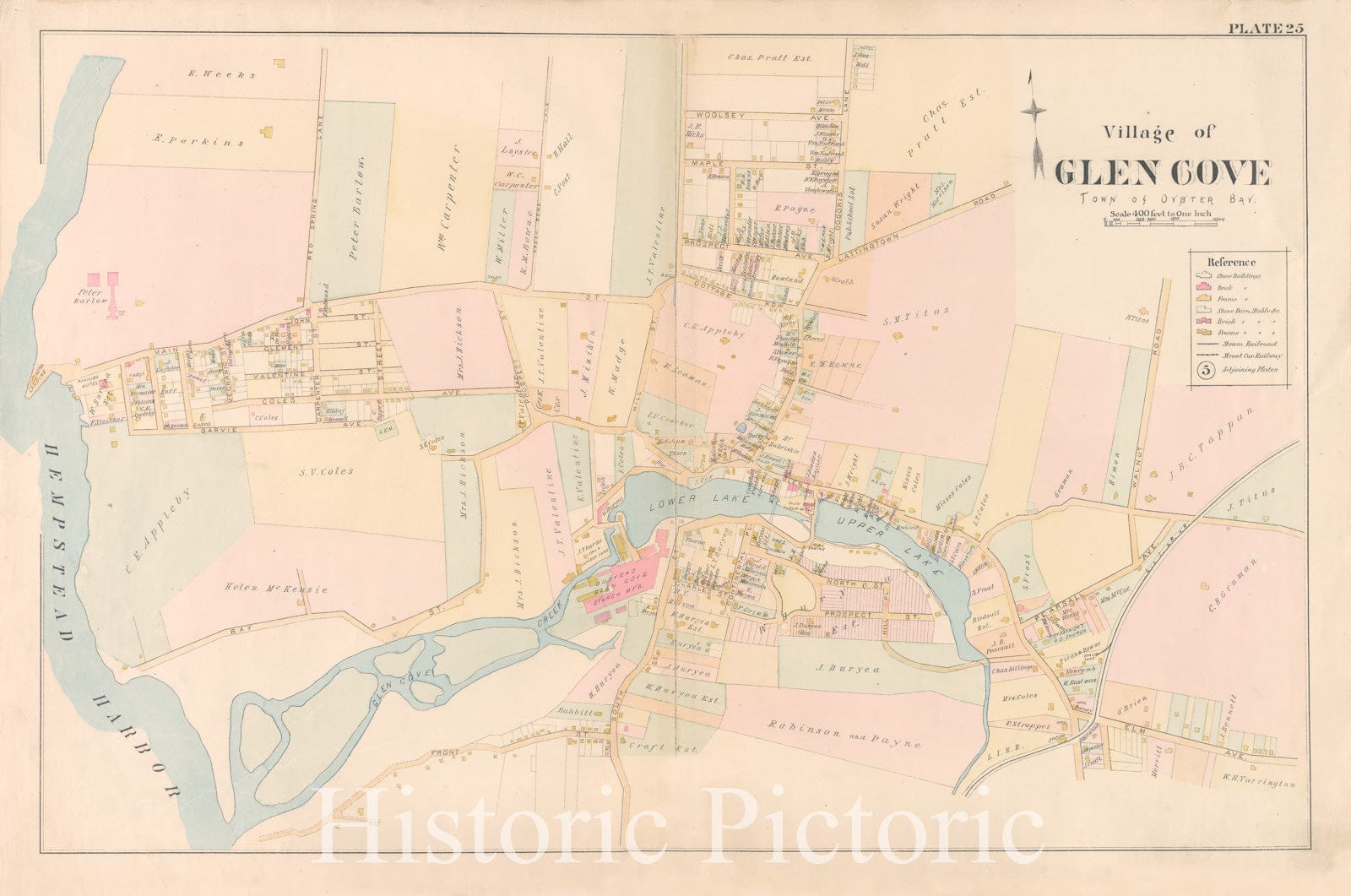 Historic Map - 1891 Queens County, New York (N.Y.), Plate 25: Village Of Glen Cove, Town Of Oyster Bay. - Vintage Wall Art