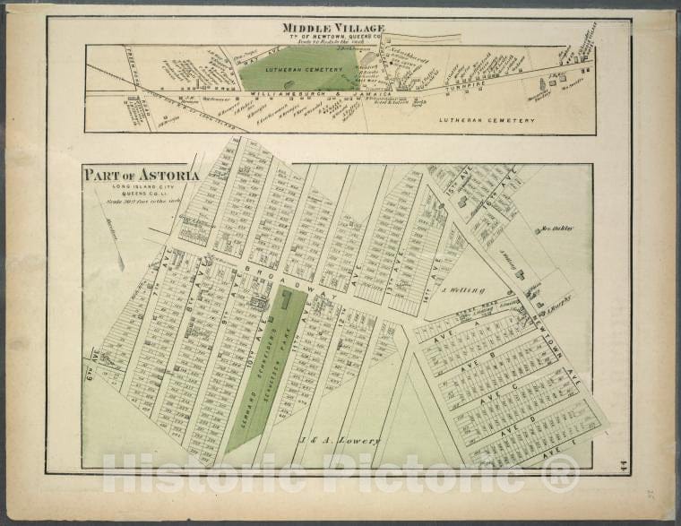 Historic 1873 Map - Middle Village. Tn. Of Newtown, Queens Co. - Part Of Astoria. L - Vintage Wall Art