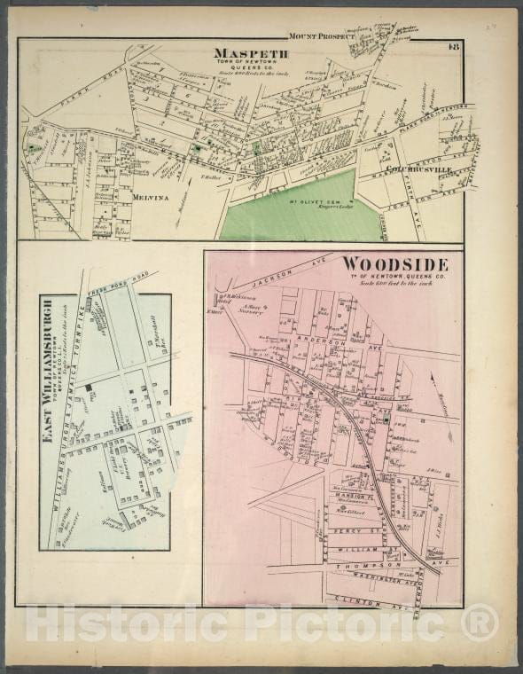 Historic 1873 Map - Maspeth. Town Of Newtown, Queens Co. - East Williamsburgh. Town - Vintage Wall Art