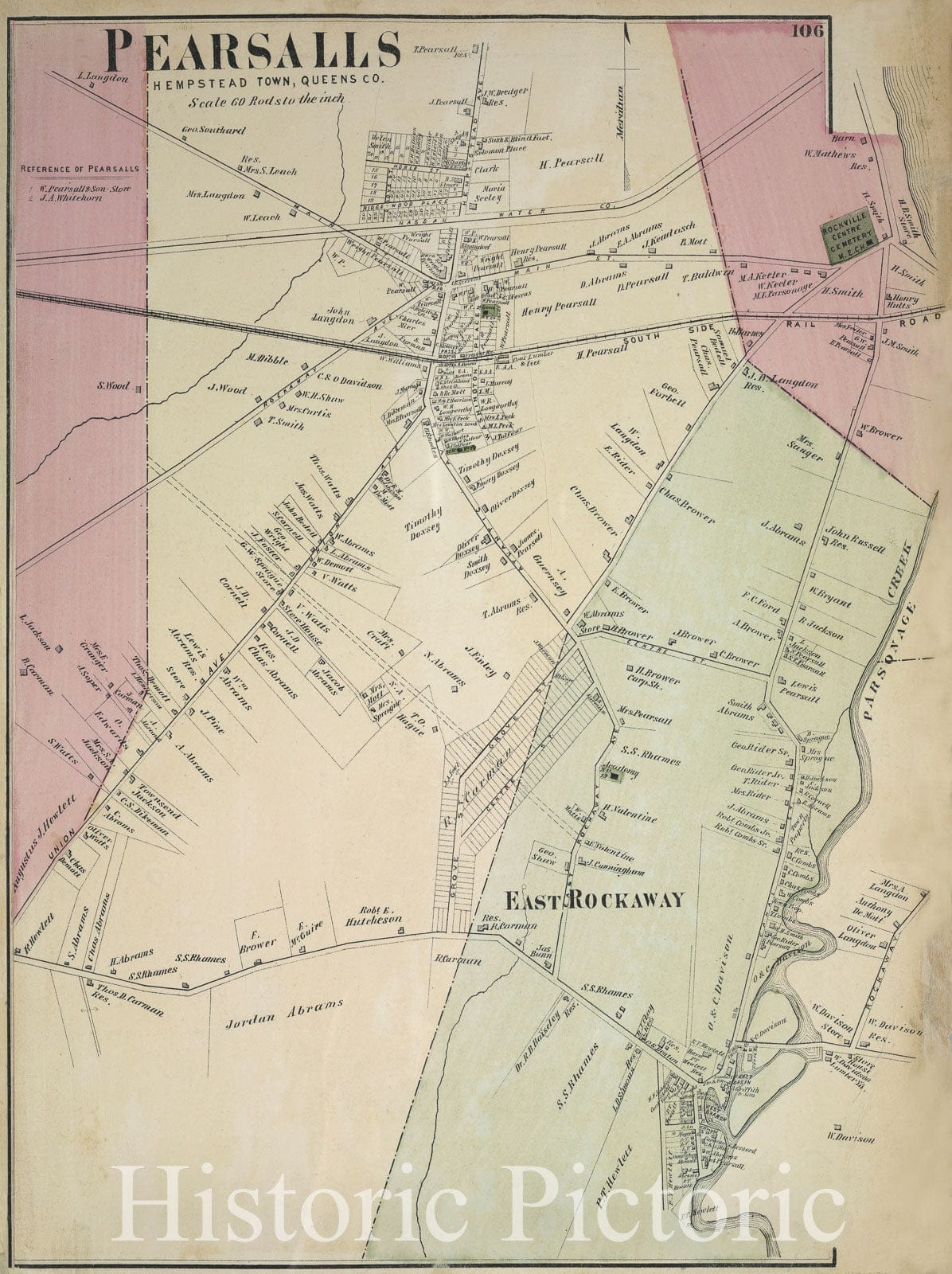 Historic Map - 1873 Long Island, New York, (N.Y.), Pearsalls, Town Of Hempstead, Queens Co. - Vintage Wall Art