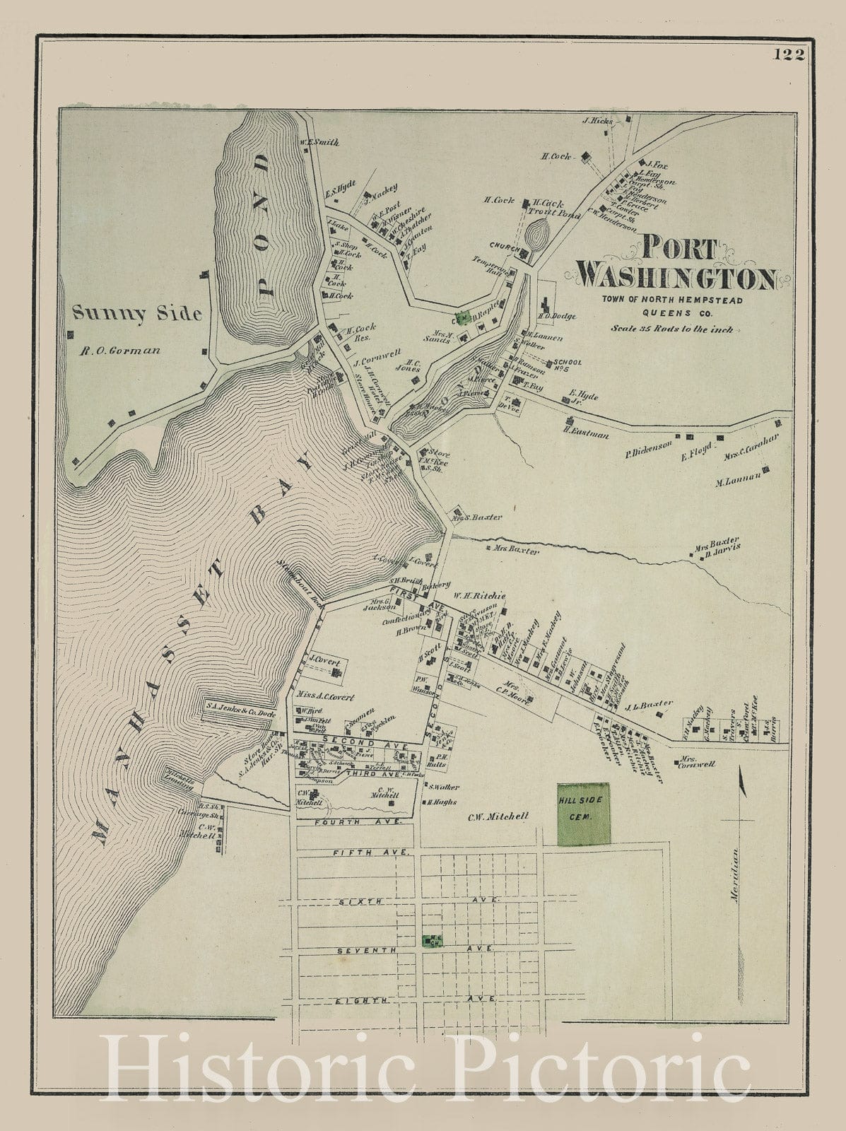 Historic Map - 1873 Long Island, New York, (N.Y.), Port Washington, Town Of Hempstead, Queens Co. - Vintage Wall Art