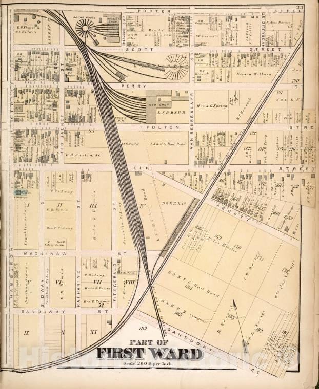Historic 1872 Map - Part Of First Ward. - Buffalo (N.Y.Atlas Of The City Of Buffalo, Erie Co, New York - Vintage Wall Art, V3