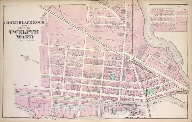 Historic 1872 Map - Lower Blackrock Being A Part Of Twelfth Ward. - Buffalo (N.Y.Atlas Of The City Of Buffalo, Erie Co, New York - Vintage Wall Art
