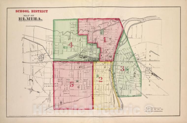 Historic 1876 Map - School District Map Of Elmira - Elmira (N.Y.City A ...