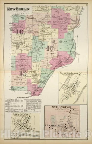 Historic 1875 Map - New Berlin [Township]; New Berlin Business Notices; Holmesville - Vintage Wall Art