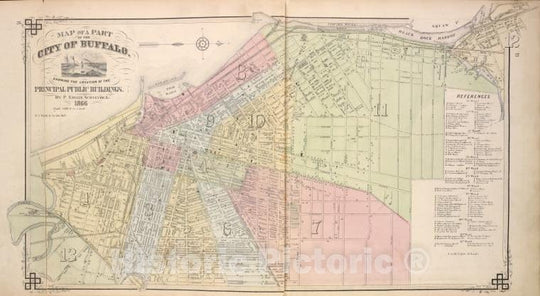 Historic 1866 Map - Map Of A Part Of The City Of Buffalo. Showing The ...