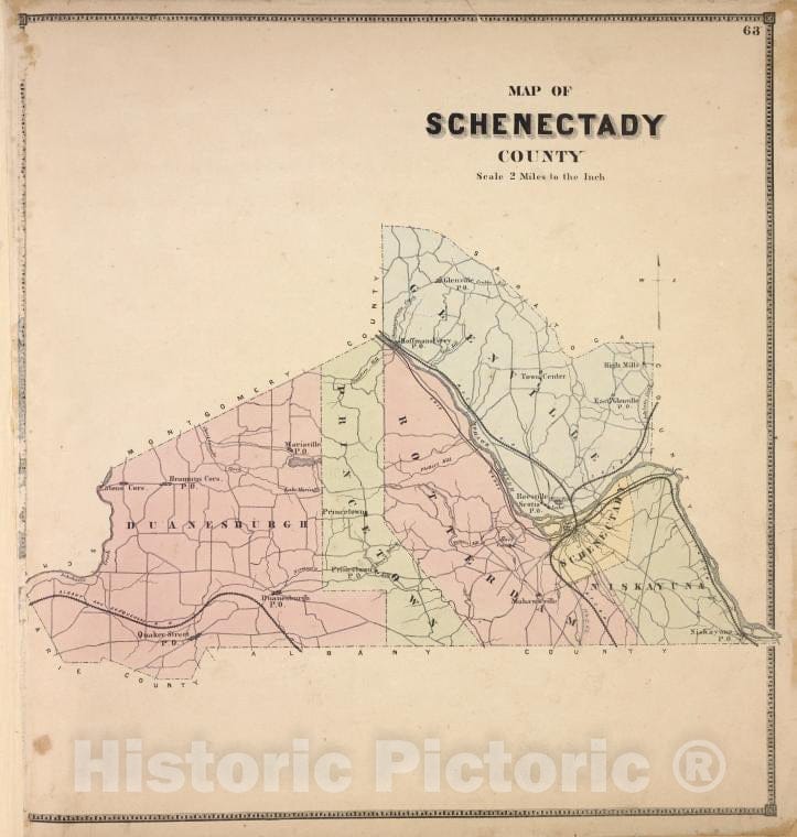 Historic Map - 1866 Counties Of Albany And Schenectady, Map Of Schenectady County - Vintage Wall Art