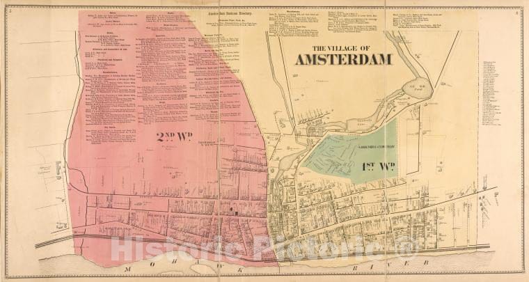 Historic 1868 Map - The Village Of Amsterdam [Village]; Amsterdam Business Directory - Vintage Wall Art