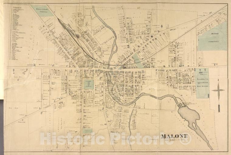 Historic 1876 Map - Malone [Village] - Vintage Wall Art