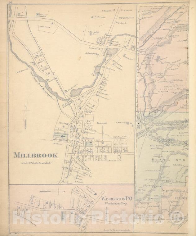 Historic Map - 1876 Dutchess County, New York (N.Y.), Millbrook; Washington P.O; Washington - Vintage Wall Art