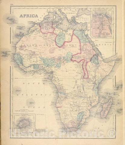Historic Map - 1876 Africa ; Delta Of The Nile; Island Of St.Helena - Vintage Wall Art