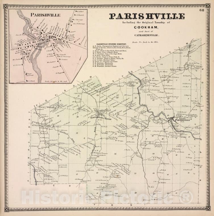 Historic 1865 Map - Parishville [Village]; Parishville Including The Original Townsh - Vintage Wall Art