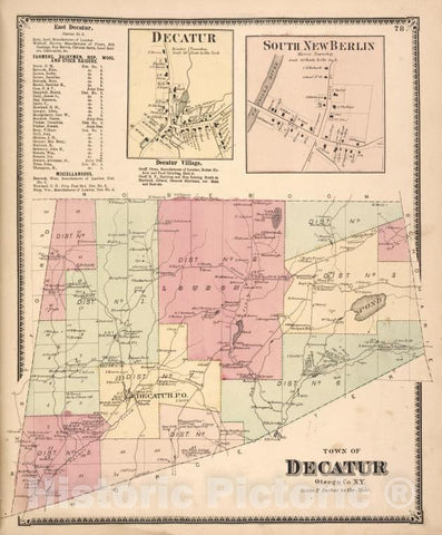 Historic 1868 Map - Decatur [Village]; South New Berlin [Village]; Town Of Decatur, Vintage Wall Art