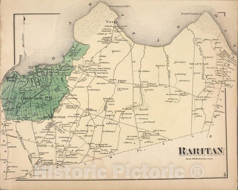 Historic 1873 Map - Raritan [Township] - Monmouth Couty (N.J.) - New Jersey - Monmouth County Atlases Of The United States - Atlas Of Monmouth Co, New Jersey. - Vintage Wall Art