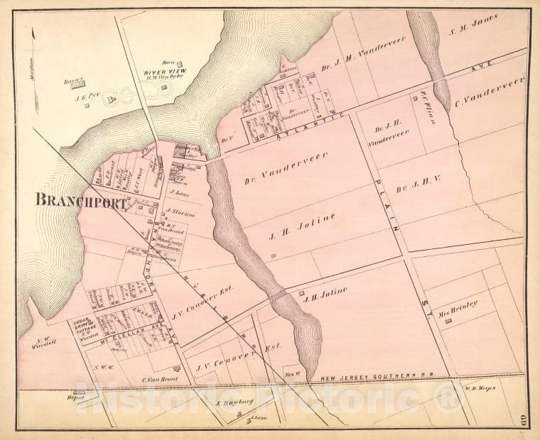 Historic 1873 Map - Branchport [Village] - Monmouth Couty (N.J.) - New Jersey - Monmouth County Atlases Of The United States - Atlas Of Monmouth Co, New Jersey. - Vintage Wall Art