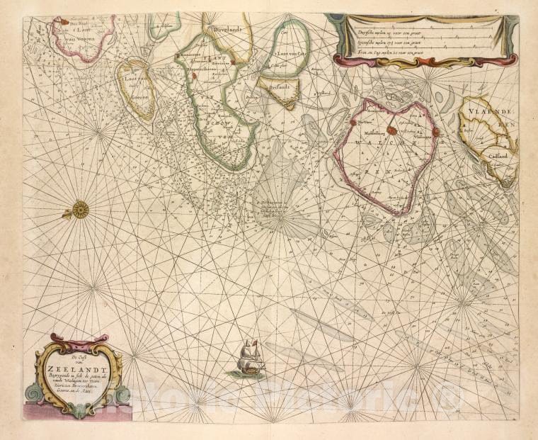 Historic Map - 1672 De Cust Van Zeelandt, Begrypende In Sich De Gaten Als Van De Wielingen, Ter Veere, Ziericzee, Brouwershaven, Goeree, En De Maes. - Vintage Wall Art