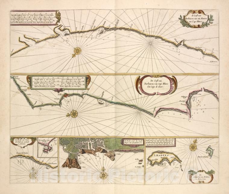 Historic Map - 1672 Morocco, Madeira Islands, De Cust Van Barbaryen Van Out Mamora Tot Capo Blanco, En Van Capo Blanco Tot Capo De Geer. - Vintage Wall Art