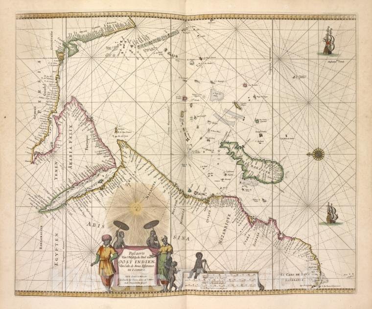 Historic Map - 1672 Madagascar, Pascaerte Van Westelijcke Deel Van Oost Indien, Van Cabo De Bona Esperanca Tot C. Comorin. - Vintage Wall Art
