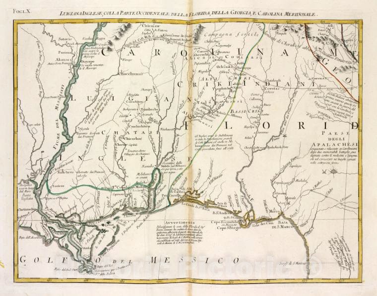 Historic Map - 1778 Luigiana Inglese, Colla Parte Occidentale, Della Florida, Della Georgia, E Carolina Merid[I] Onale. - Vintage Wall Art