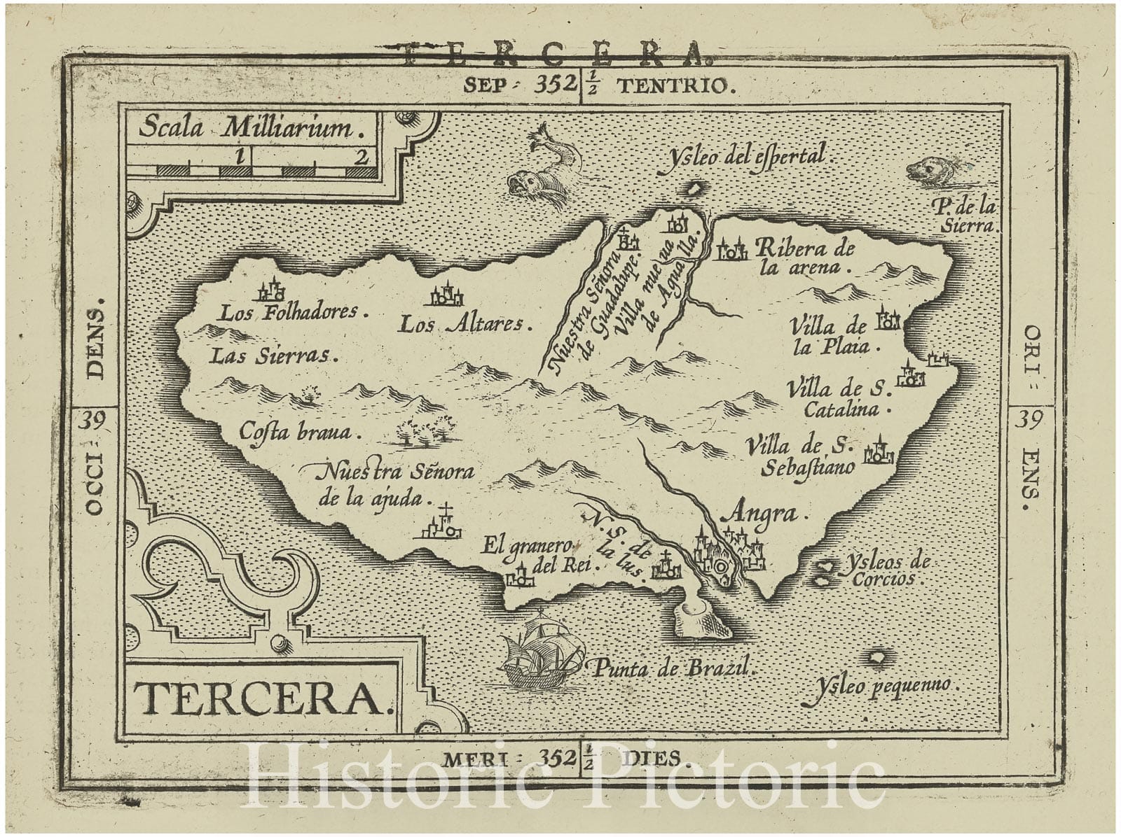 Historic Map - 1603 Terceira Island (Azores), Tercera, Abraham Ortelius - Vintage Wall Art