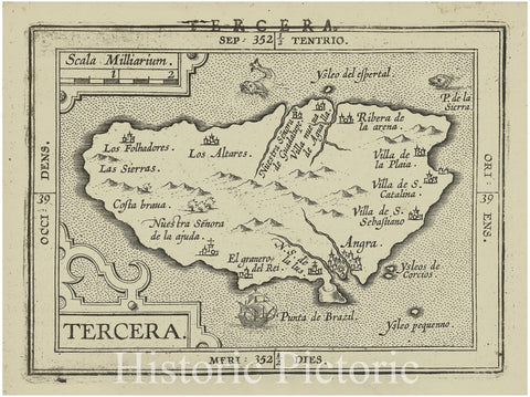 Historic Map - 1603 Terceira Island (Azores), Tercera, Abraham Ortelius - Vintage Wall Art