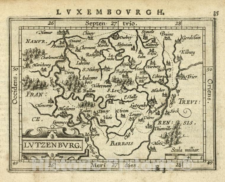 Historic Map - 1603 Luxembourg (Belgium), Lutzenburg, Abraham Ortelius - Vintage Wall Art