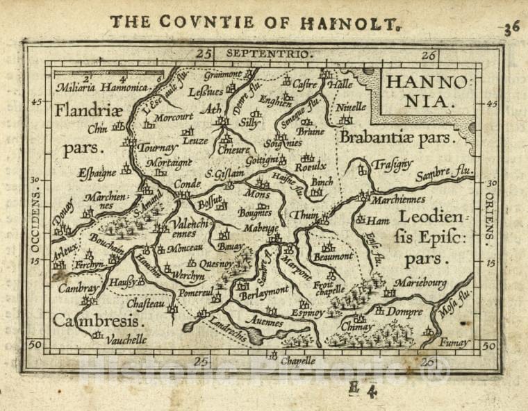 Historic Map - 1603 Hainaut (Belgium), Hannonia, Abraham Ortelius - Vintage Wall Art