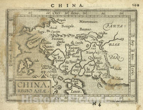 Historic 1603 Map - China, Regio Asiae. - Norway - China - Abraham Ortelius His Epitome Of The Theater Of The Worlde. - Vintage Wall Art