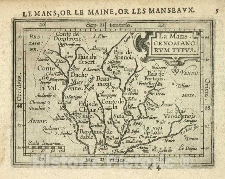 Historic Map - 1603 France, La Mans, Cenomanorum Typus, Abraham Ortelius - Vintage Wall Art