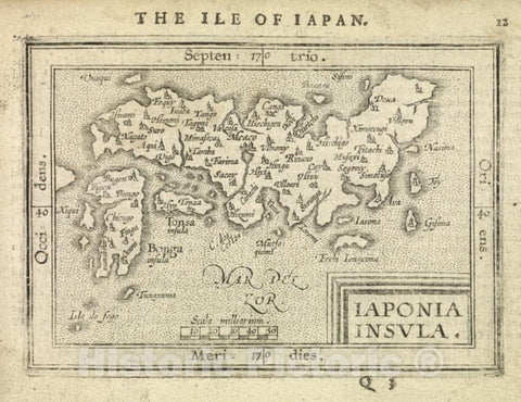 Historic 1603 Map - Iaponia Insula. - Norway - Japan - Abraham Ortelius His Epitome Of The Theater Of The Worlde. - Vintage Wall Art