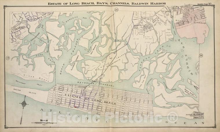 Historic Map - Estate Of Long Beach, Bay'S Channels, Baldwin Harbor - Nassau County (N.Y.)- New York (State) - Nassau County - Vintage Wall Art