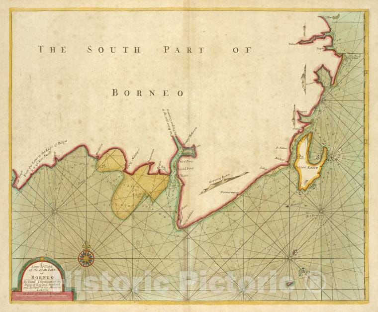 Historic Map - 1702 Borneo, A Large Draught Of The South Part Of Borneo - Vintage Wall Art