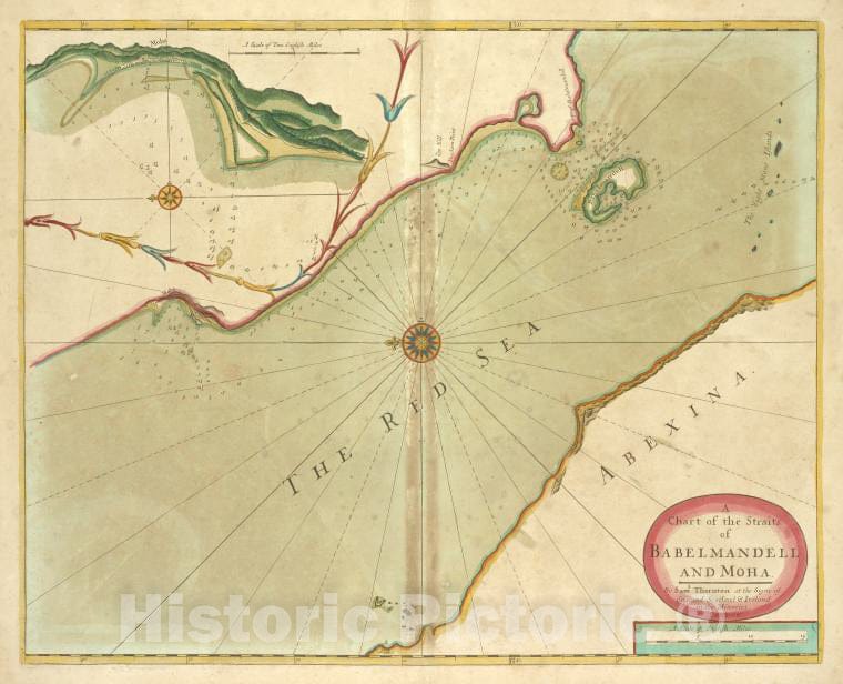 Historic Map - 1702 Red Sea, A Chart Of The Straits Of Babelmandell And Moha - Vintage Wall Art