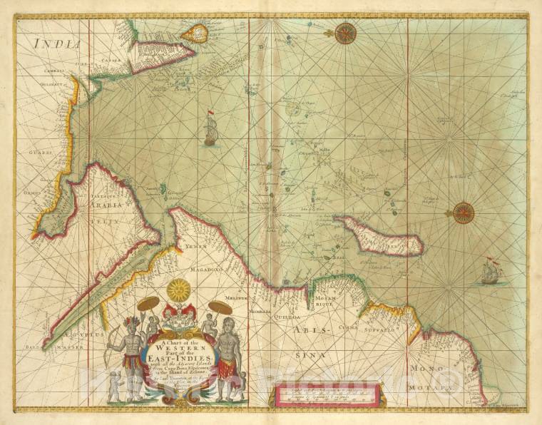 Historic Map - 1702 A Chart Of The Western Part Of The East-Indies With All The Adjacent Islands From Cape Bona Esperanca To The Island Of Zelone - Vintage Wall Art