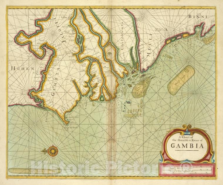 Historic Map - 1702 Gambia, A Chart Of The Shoulds And Rivers Of Gambia - Vintage Wall Art