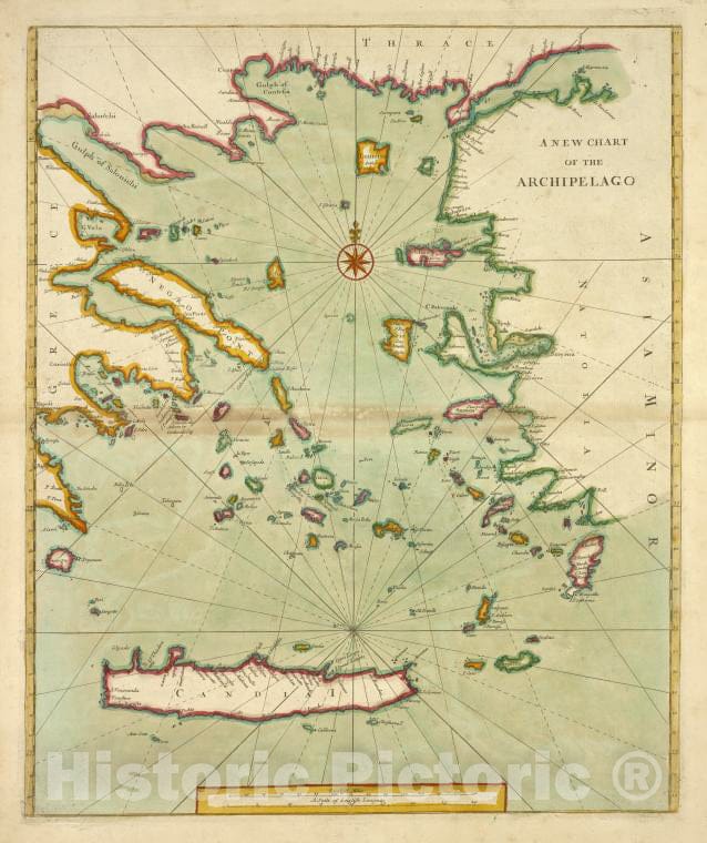 Historic Map - 1702 Aegean Sea, A New Chart Of The Archipelago - Vinta ...