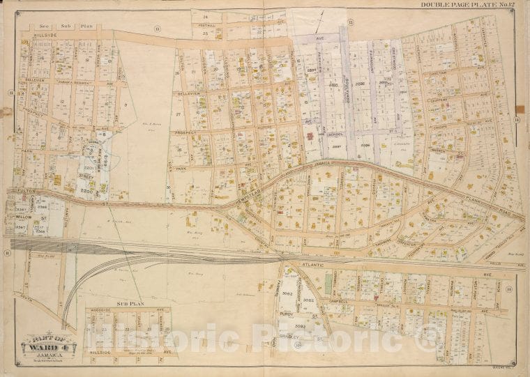 Historic Map - 1907 Queens, New York (N.Y.) Ward 4; Jamaica; [Foothill, Hillside, Columbus, Lincoln, Grant, Max Weber, Cozine, Belleview, Prospect, Park, Colton, Eden - Vintage Wall Art