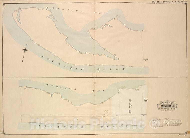 Historic Map - 1907 Queens, New York (N.Y.) Ward 5; Farrockaway; [Jamaica Bay, Atlantic Ocean; Including Washington .] - Vintage Wall Art