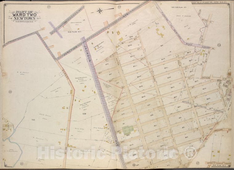 Historic Map - 1908 Queens (New York, N.Y.), Flushing And Newtown Road; Including Junction Ave; Ward Two Newtown; - Vintage Wall Art