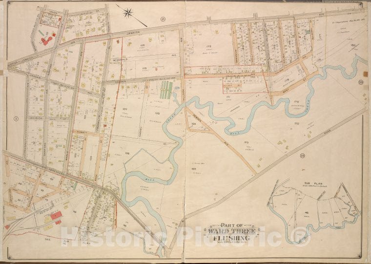 Historic 1908 Updated To 1913 Map - Queens, Vol. 3, Double Page Plate No. 6; Part Of Ward Three Sub - Vintage Wall Art