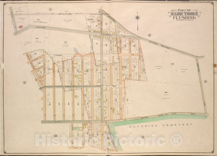 Historic 1908 Updated To 1913 Map - Queens, Vol. 3, Double Page Plate No. 9; Part Of Ward Three Flus - Vintage Wall Art